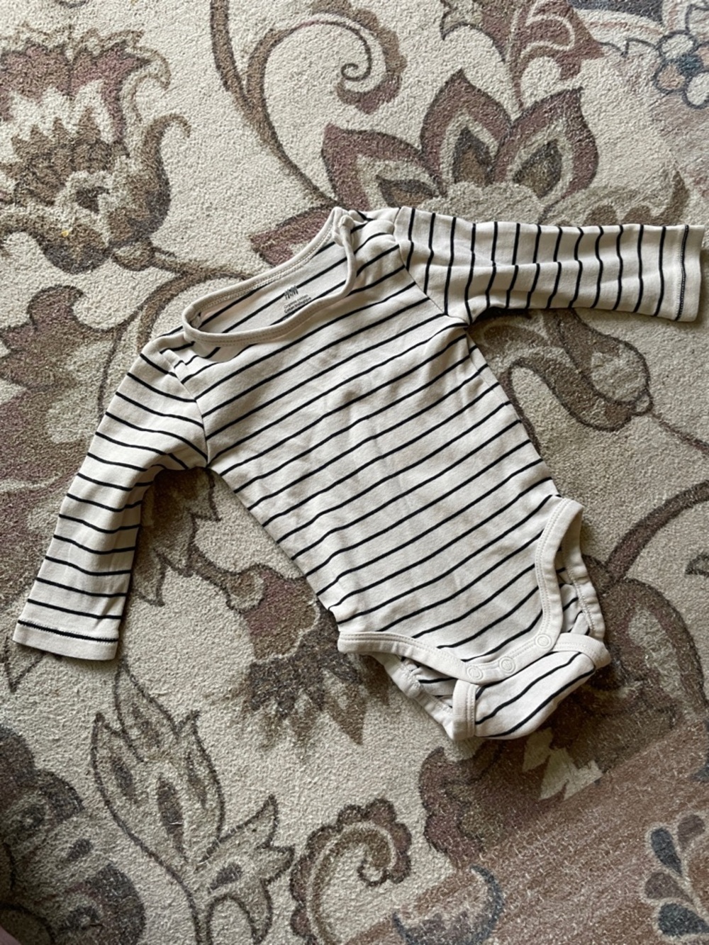 Striped Long-Sleeve Baby One-Piece Bodysuit - Cream with Black Stripes